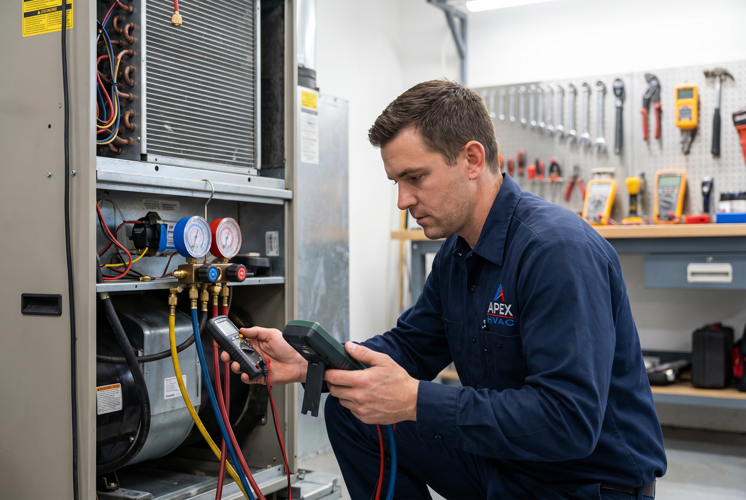 Commercial HVAC technician servicing equipment in Fort Worth TX
